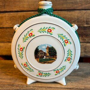 vintage Hollohaza Hungary porcelain flask decanter rope stopper hand painted